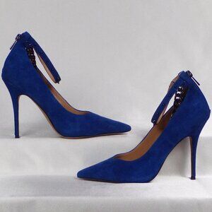 JESSICA SIMPSON 8M JS-WITNEE royal-blue suede ultra-high-heel point-toe pumps